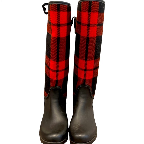 Coach Lace Up Buffalo Plaid Rain Boots